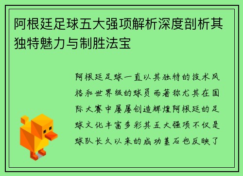 阿根廷足球五大强项解析深度剖析其独特魅力与制胜法宝